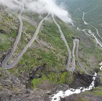routes sinueuses au milieu de la nature en norvège vue du ciel