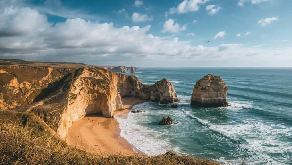 paysages de l'algarve avec des falaises qui surplombent la mer